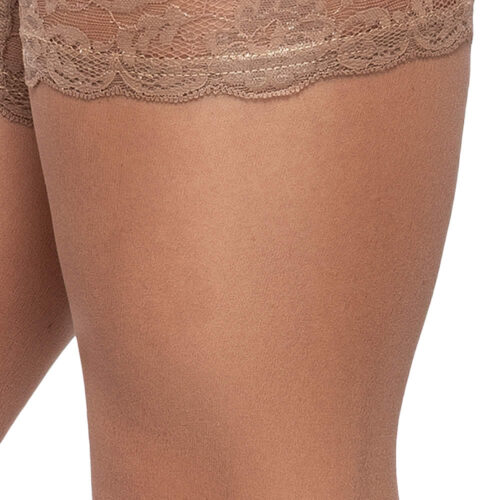 Beige Nylon Stockings For Suspenders with Lace Top