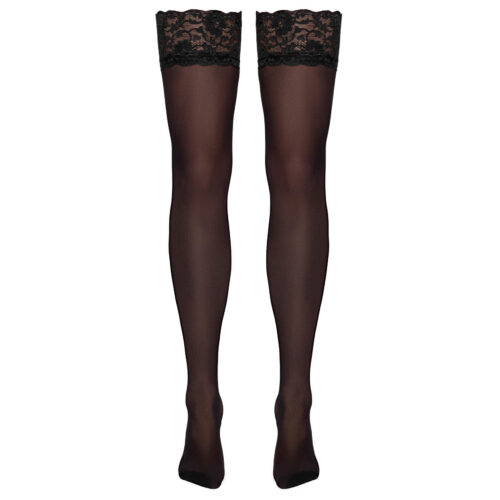 Black Nylon Stockings For Suspenders with Lace Top