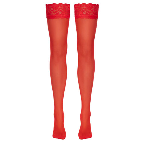 Red Nylon Stockings For Suspenders with Lace Top